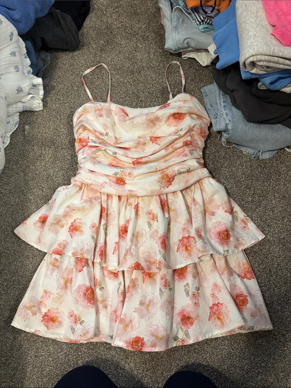 Women’s Floral Tiered Party Dress - Pink White